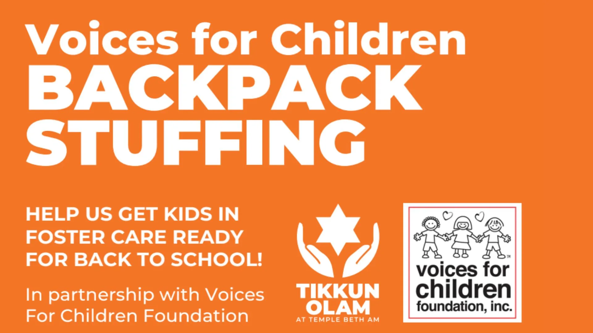 Voices for Children Backpack Stuffing web banner