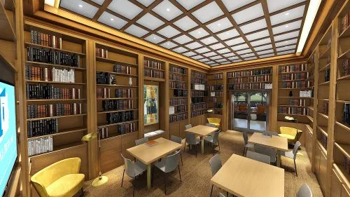 rendering of the reading room in The Hub